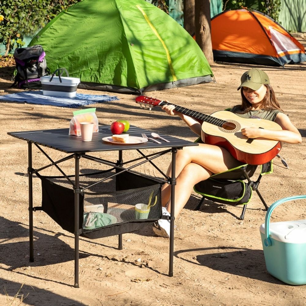 Campingbord sammenleggbart med kurv