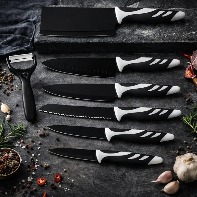 Hovedbilde Top Chef sorte kniver i 6 deler
