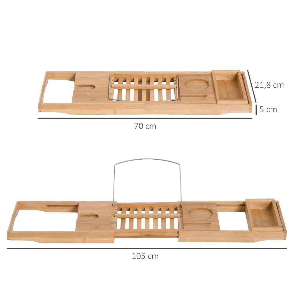 Badekarbrett i bambus - justerbart fra 70–105 cm