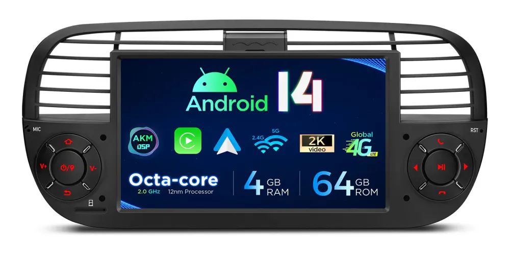 Fiat 500 stereo | DAB+ | Android 14 | 4 GB RAM & 64 GB ROM