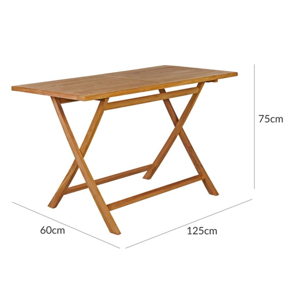Bari teak hagebord 125x60x75cm sammenleggbart