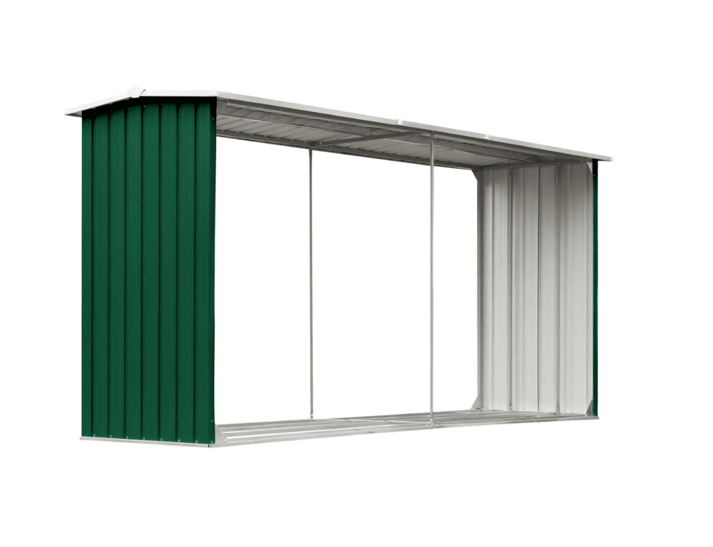 Vedskjul galvanisert stål 330x92x153 cm grønn