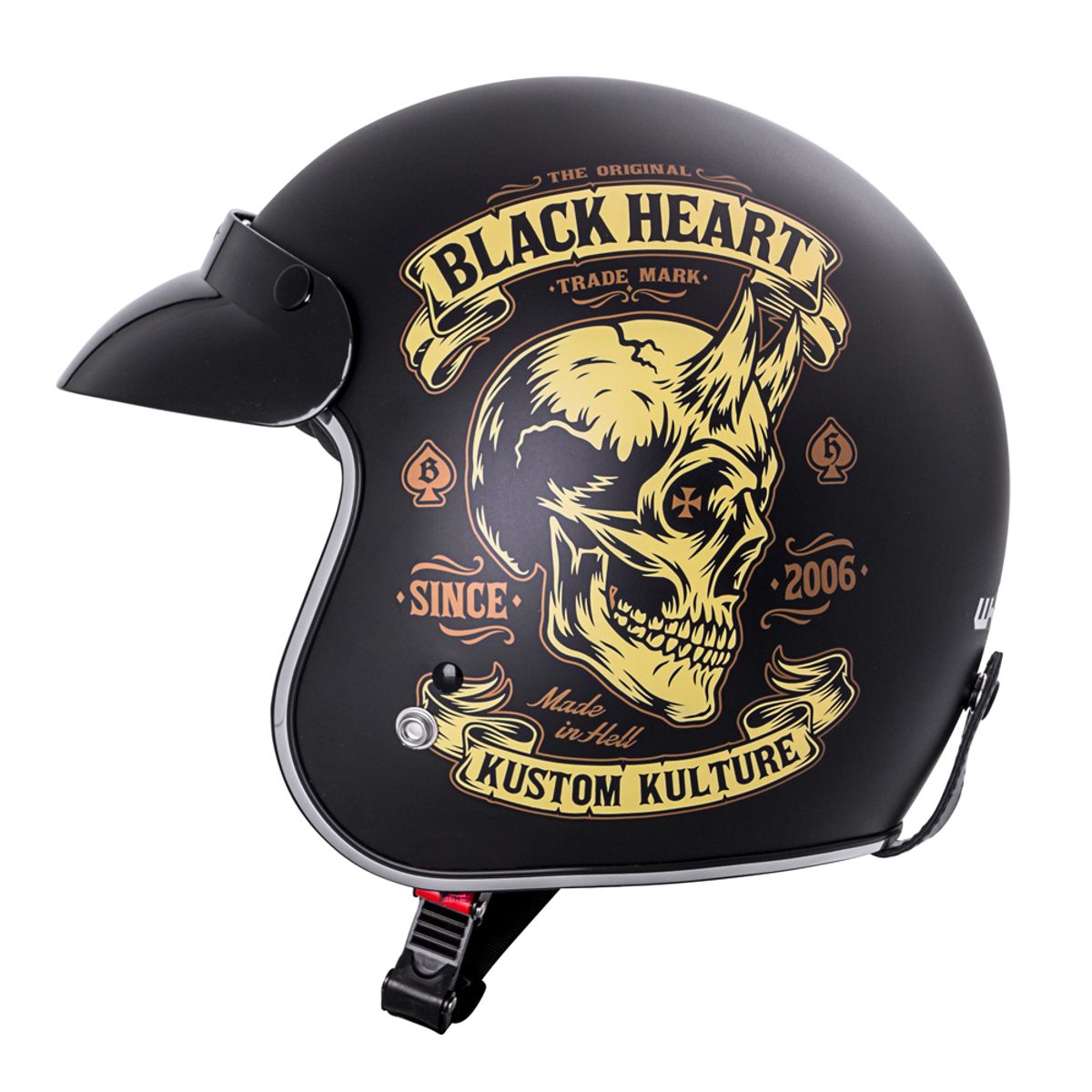 MC hjelm W-TEC Kustom Black Heart - Skull horn, matt sort