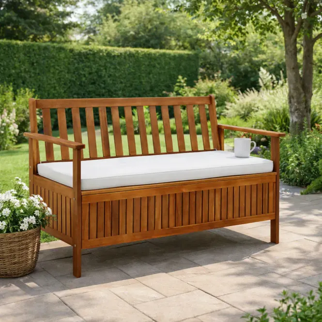 Hovedbilde Hagebenk akasietre med oppbevaring - 120x65x85 cm