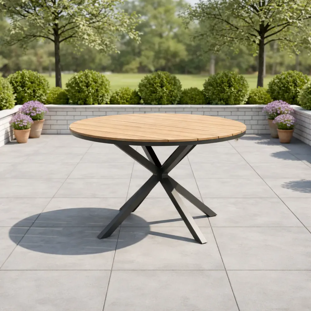 Rundt hagebord i aluminium med polywoodplate 111,5 × 73 cm, mørk grå