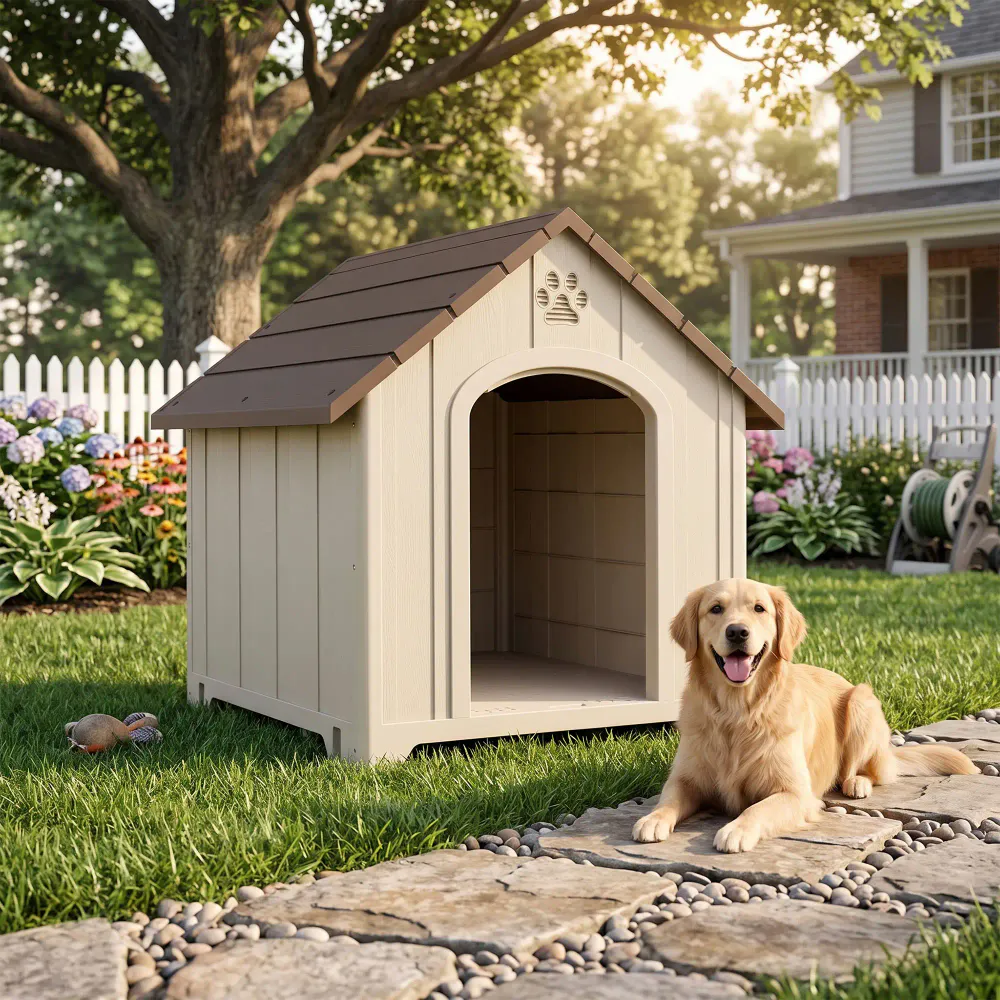 Værbestandig hundehus med hevet gulv – 88 × 79 cm