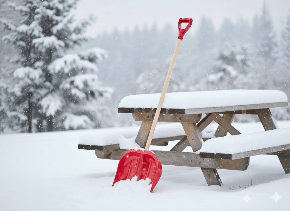 Snøskuffe 45 cm med skaft og D-håndtak - farger