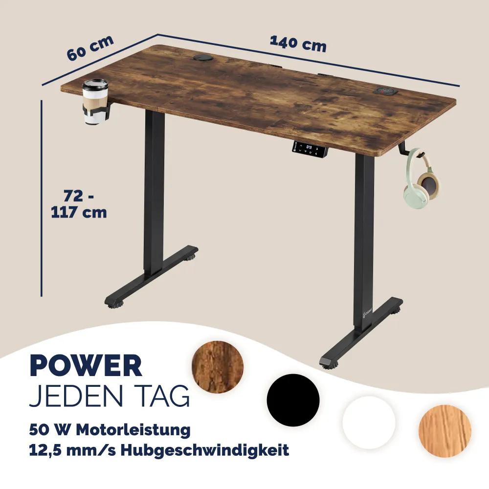 Elektrisk hev senk skrivebord fargevalg - 140x60 cm