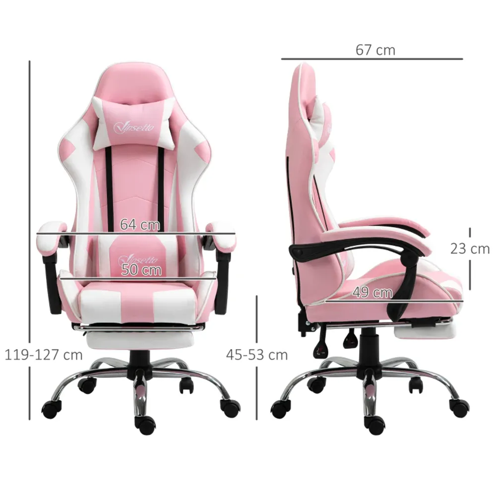 Gamingstol med fotstøtte – rosa og hvit