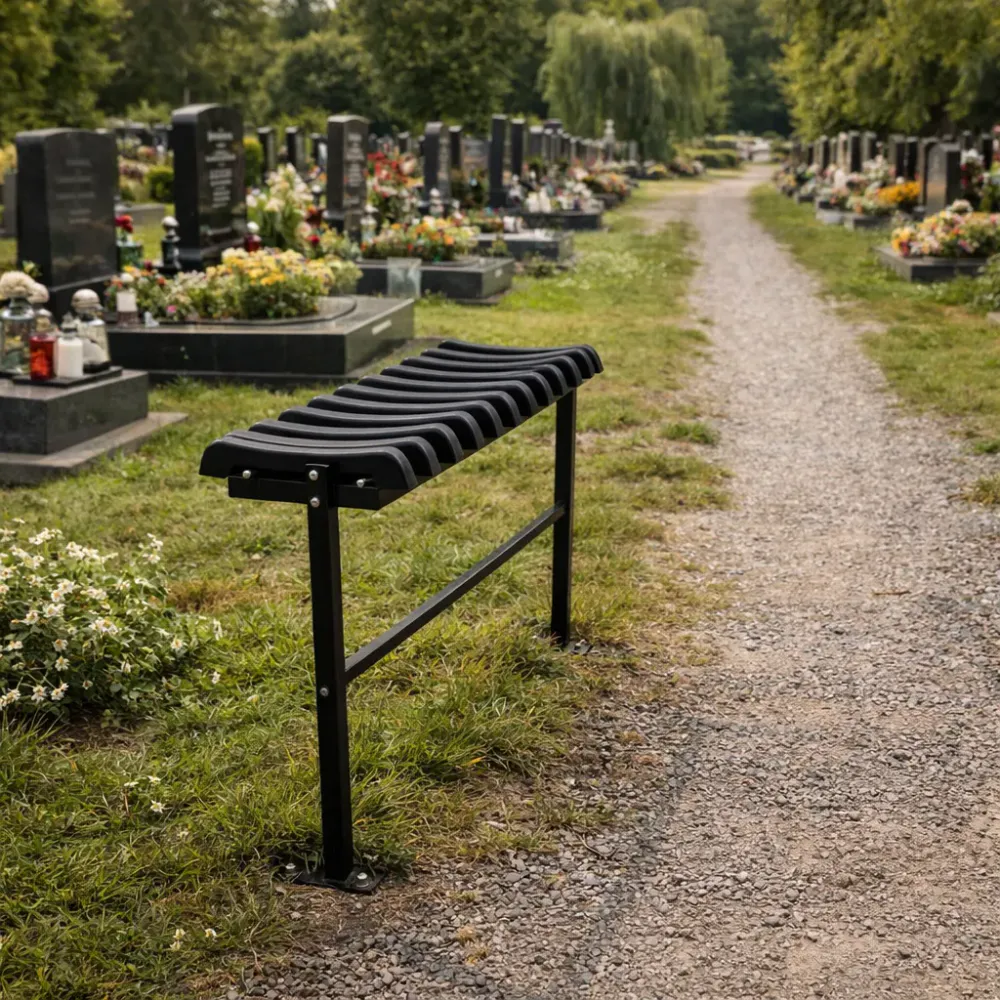 Sammenleggbar sittebenk i sort stål - 86 cm