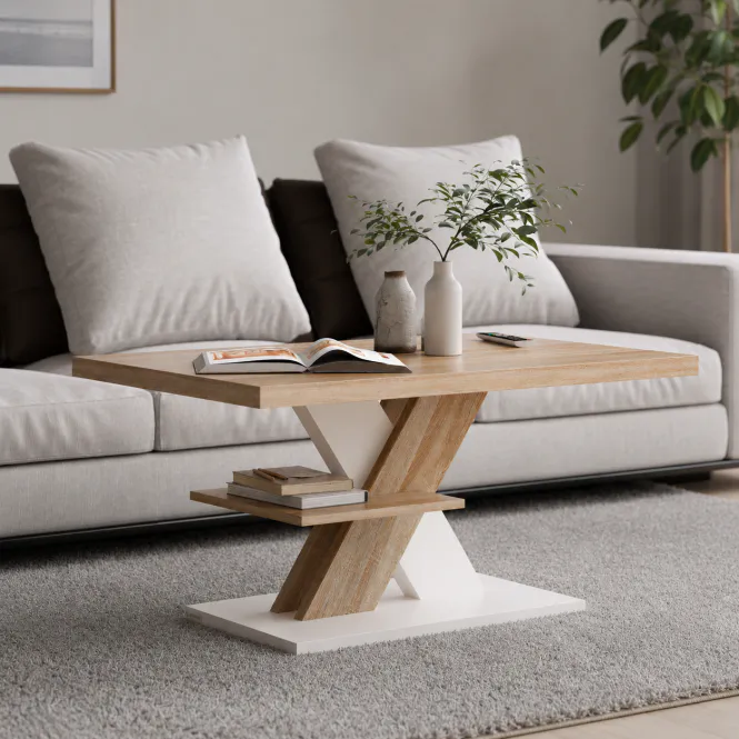 Hovedbilde Sofabord 90 x 60 x 45 cm hvit/eik – CASARIA Detroit