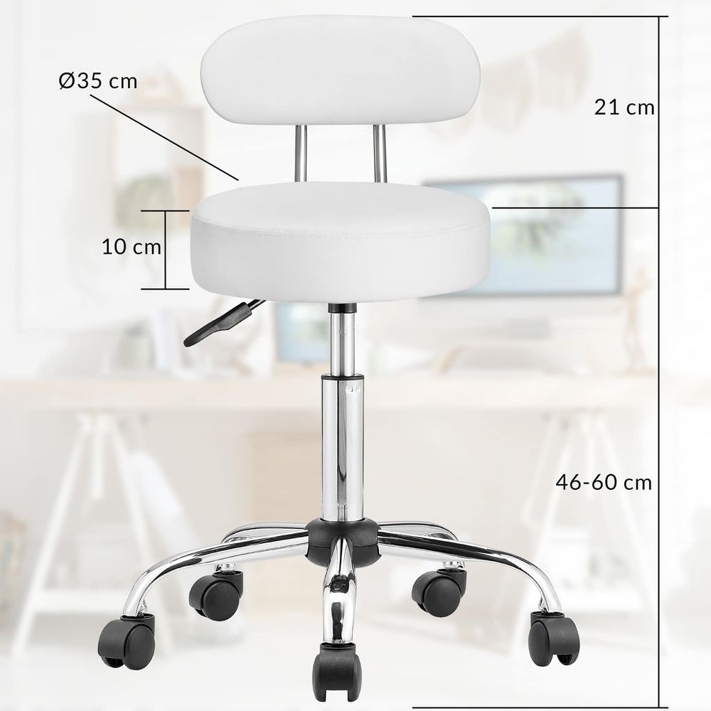 Rulle krakk 360° roterbar med ryggstøtte - hvit