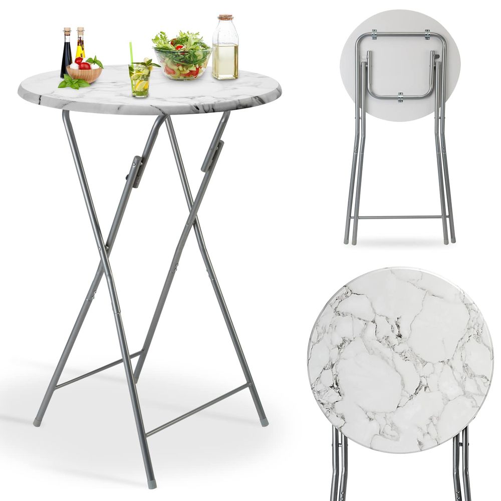 Barbord hvit marmorlook Ø60cm sammenleggbart