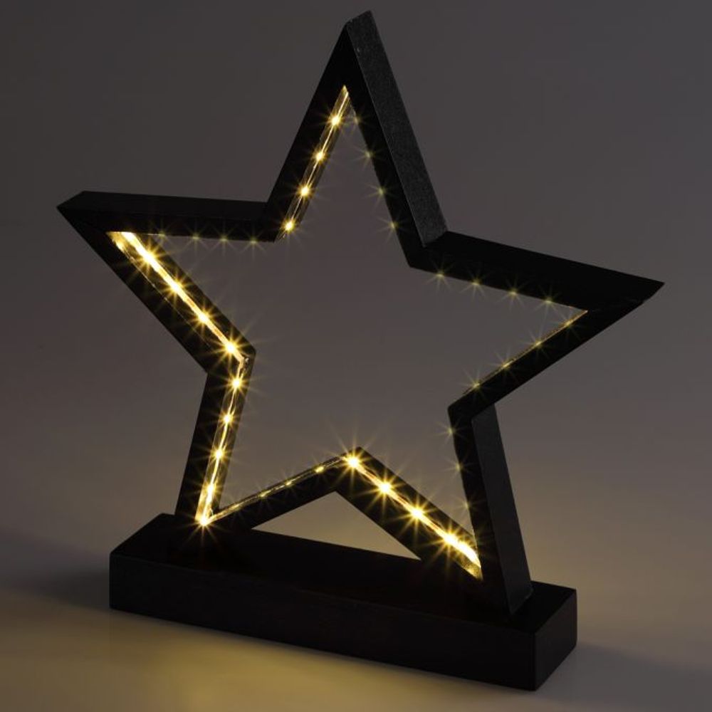 LED lys stjerne - sort 25x26cm