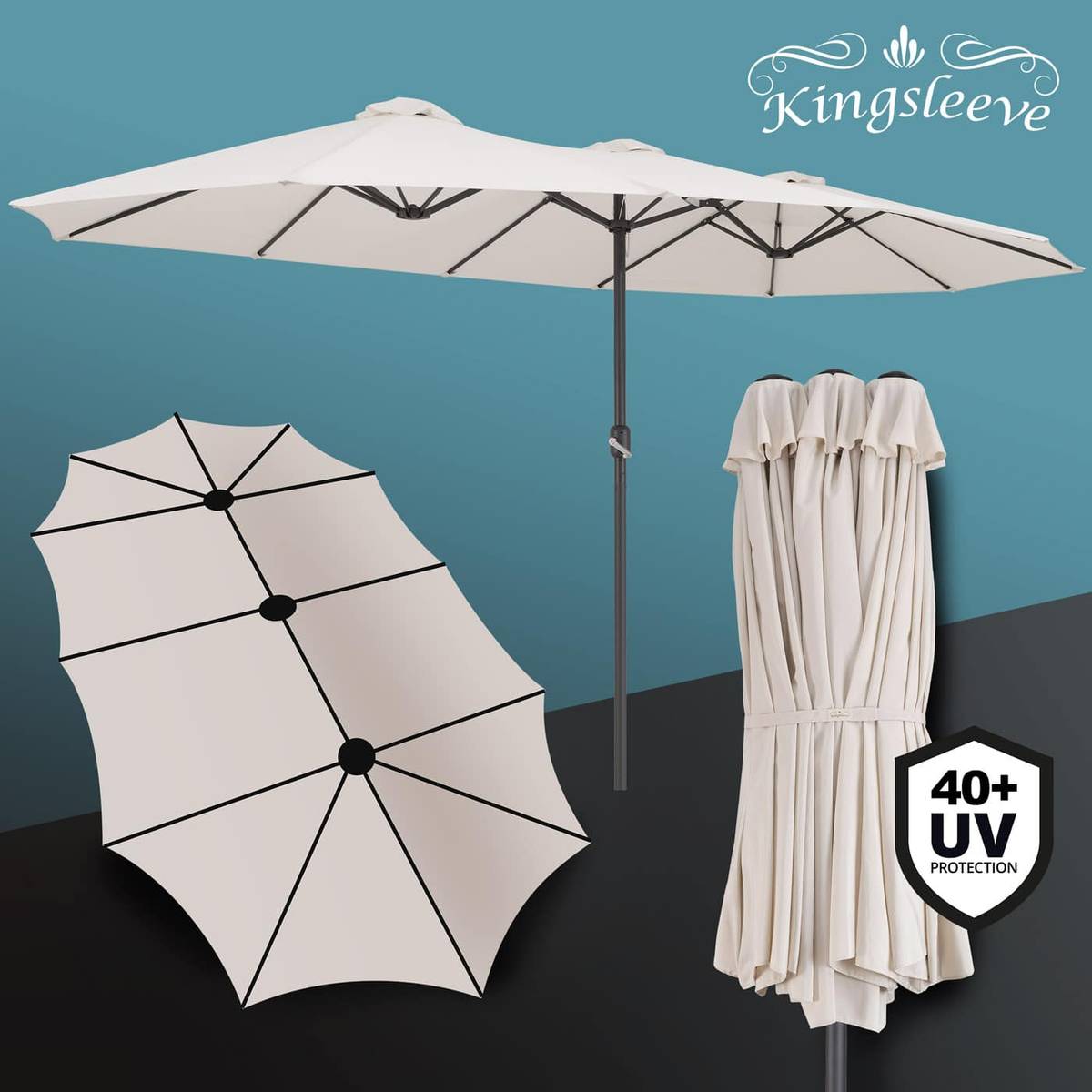 Dobbel parasoll UV-beskyttelse 40+ - kremhvit