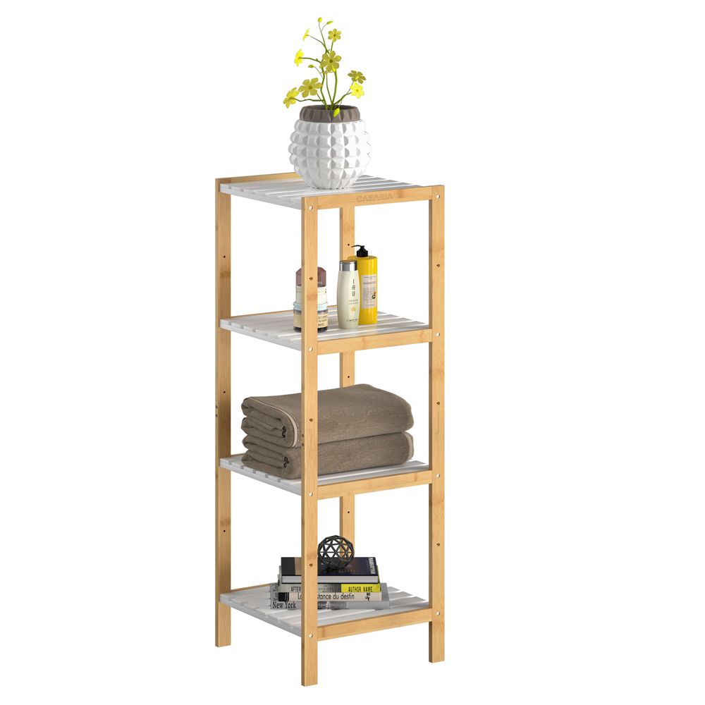 Hylle bambus hvit - 110x33x34cm