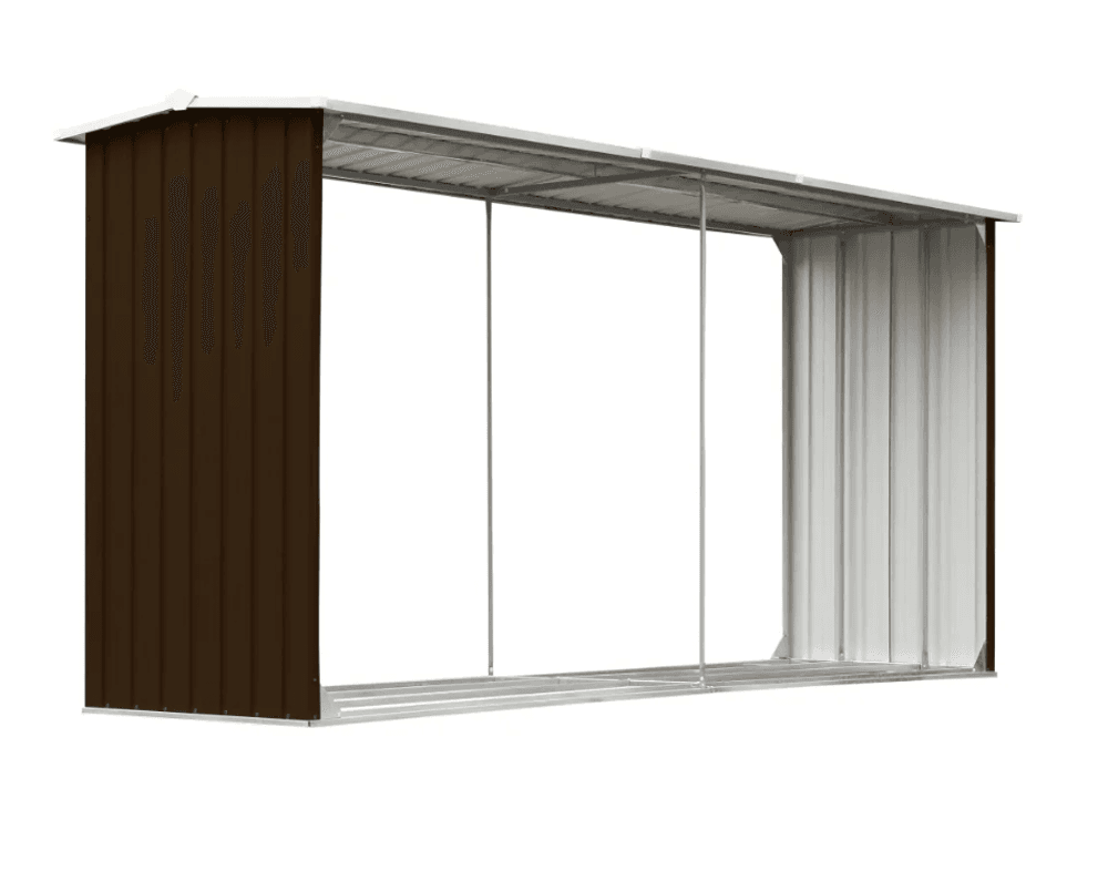 Vedskjul galvanisert stål 330x92x153 cm brun