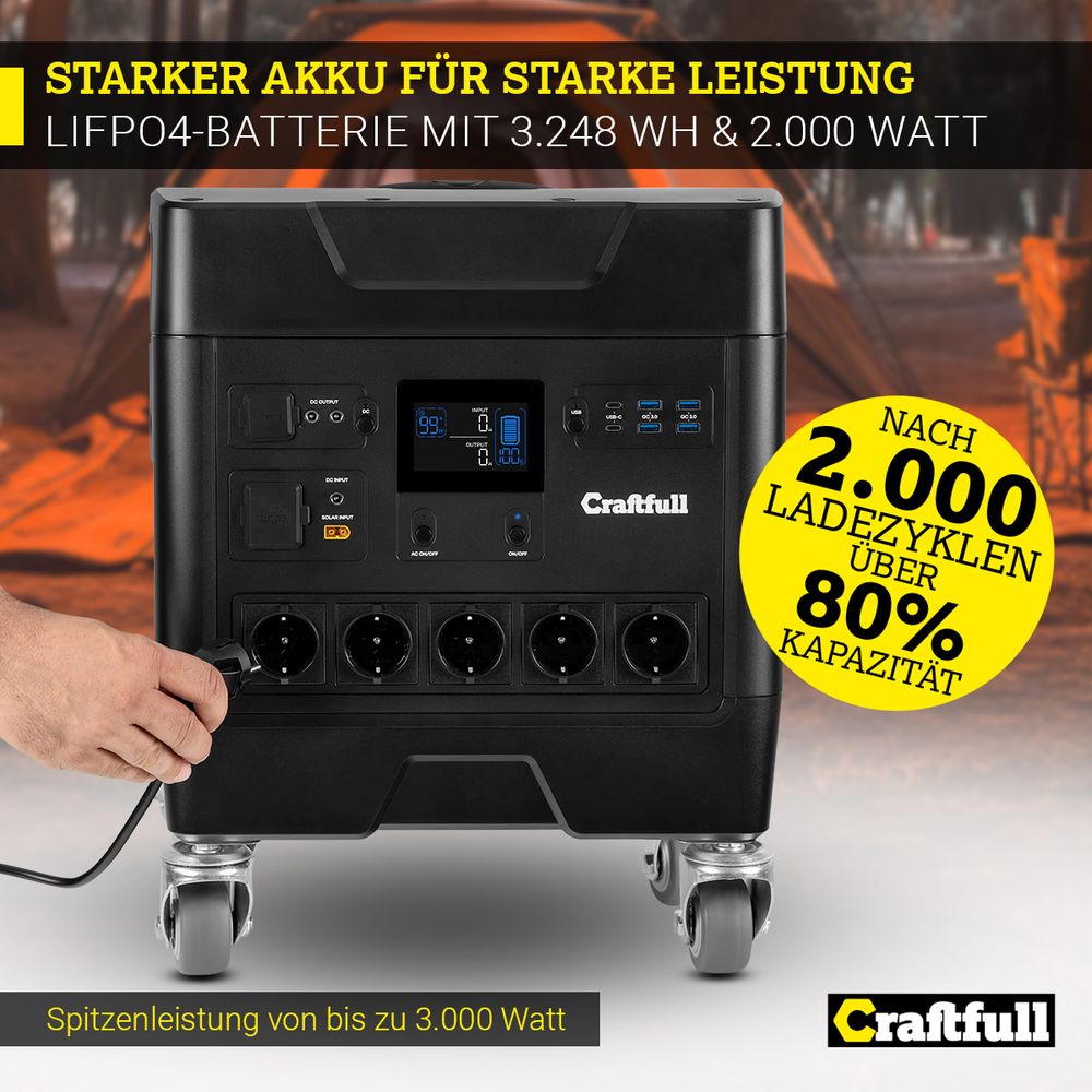 Craftfull Powerstation – batteribank 3000w / 3248 Wh