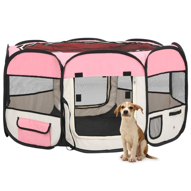 Hovedbilde Sammenleggbar lekegrind hunder 125x125x61 cm - rosa