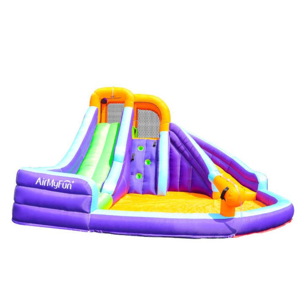 AirMyFun Double Slide 83006 Oppblåsbar Hoppeslott – Med dobbel sklie, vannlek og klatrevegg