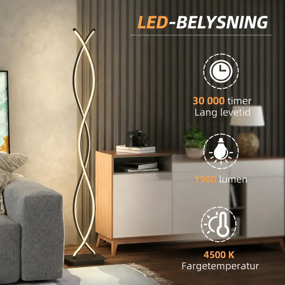 Spiral LED-gulvlampe med dimmer – svart
