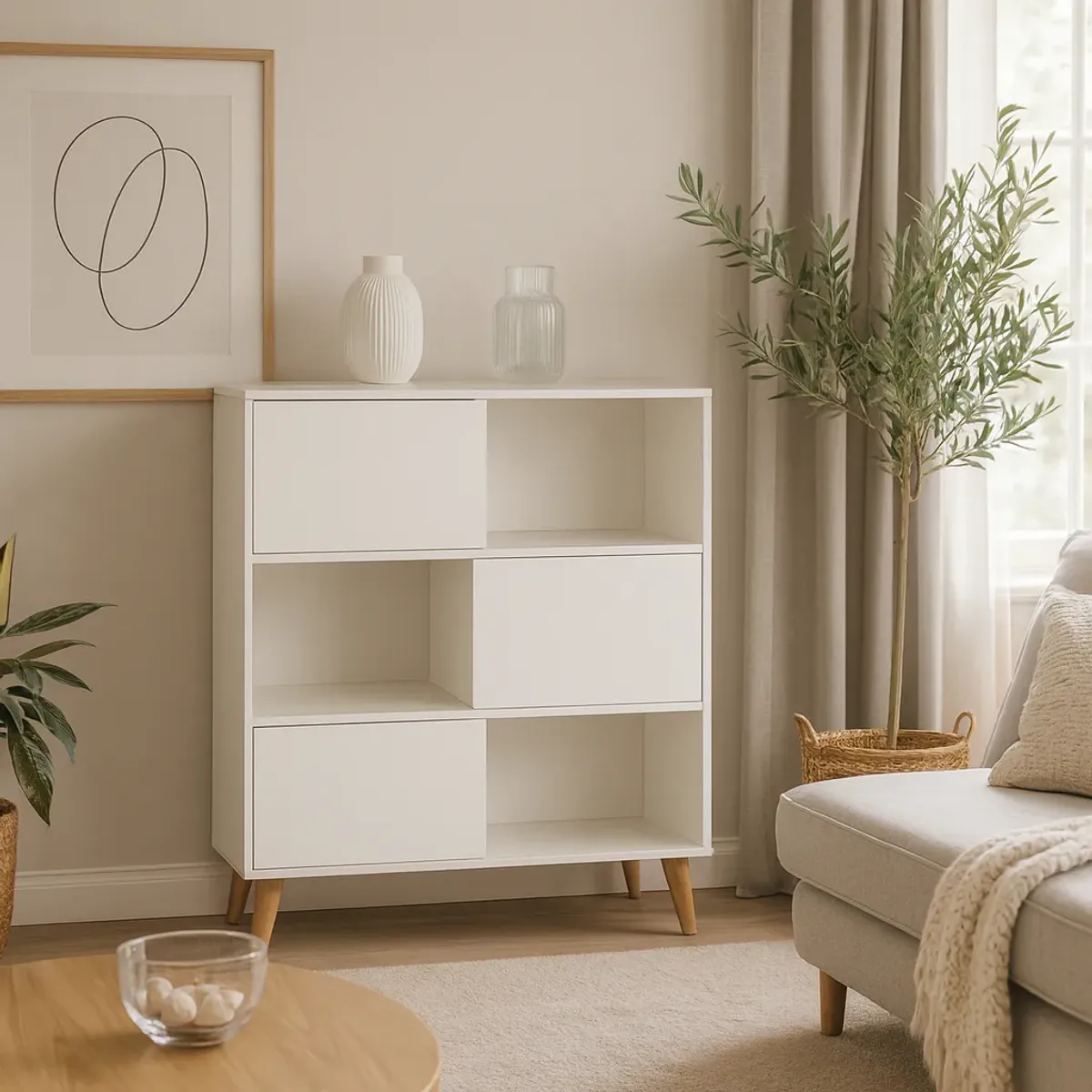 Reol Ola m/skyvedører hvit