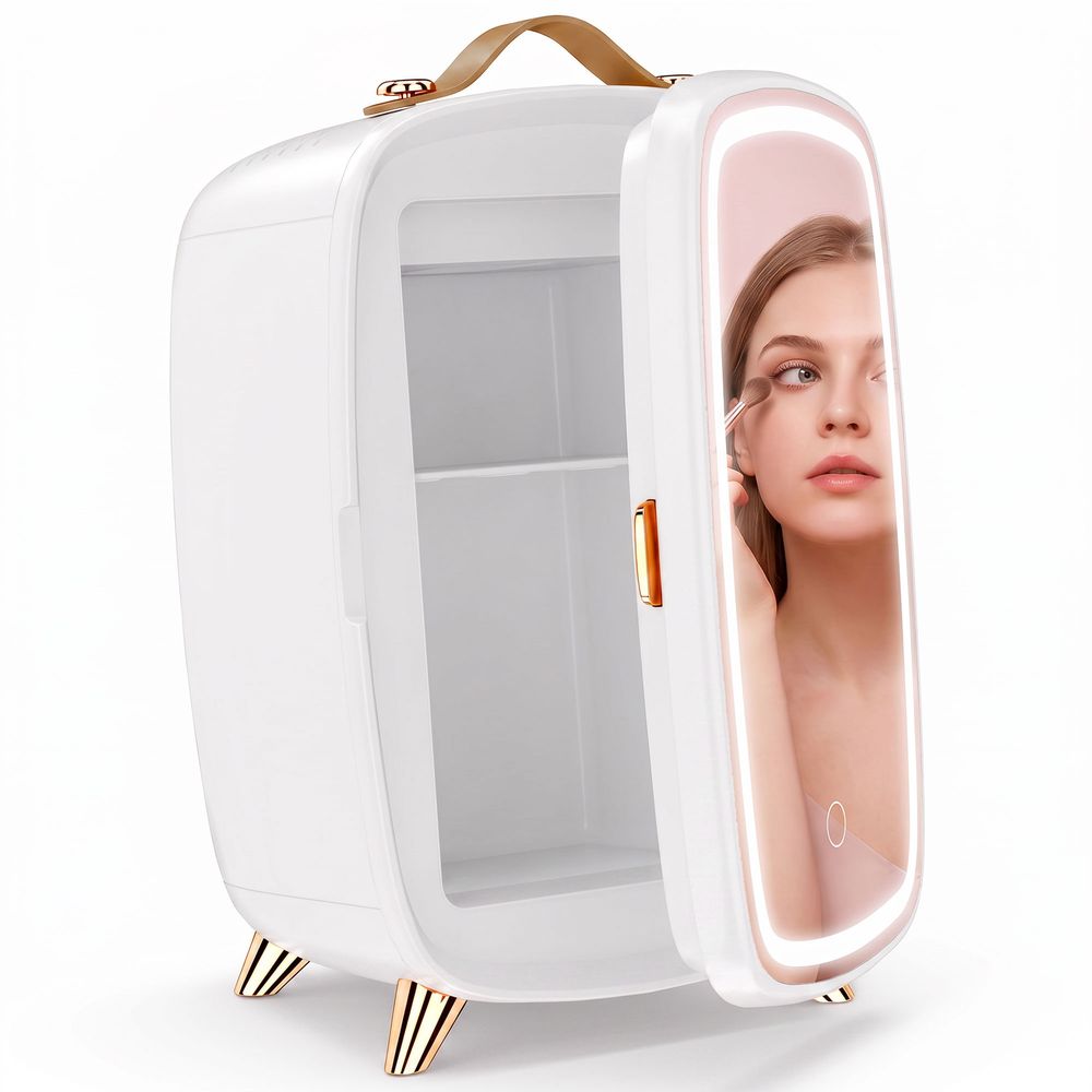 Minikjøleskap med LED-speil - 6L - rosa/hvit