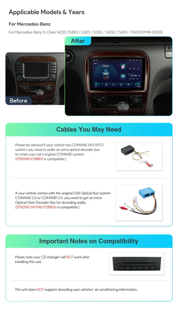 Android bilstereo Mercedes S-Klasse W220 1998–2005 4G