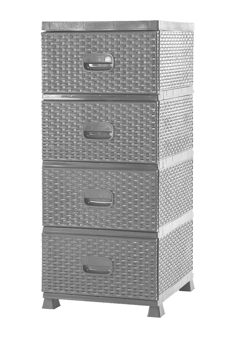 Kommode 4 skuffer rottinglook - brun/grå 38x45x90 cm