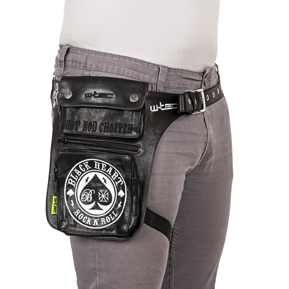 W-TEC Skipestro MC-lårveske i skinn - Black Heart design
